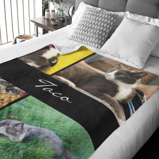 Modern Photos Collage Cat Fleece Blanket (Capture precious pet moments with our Modern Pet Photo Collage Fleece Blanket. )