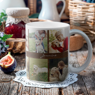 Modern Photos Collage Dog Rustic Wood Coffee Mug