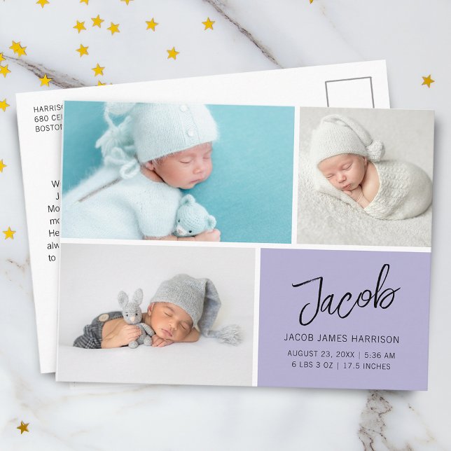 Modern Photos Grid Birth Announcement Postcard (Creator Uploaded)