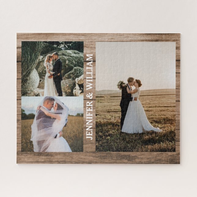 Modern photos simple personalised gift love couple jigsaw puzzle (Horizontal)