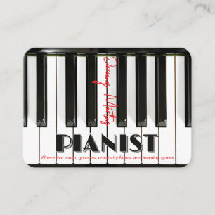 Modern Piano Keyboard Red Black Pianist Business Card