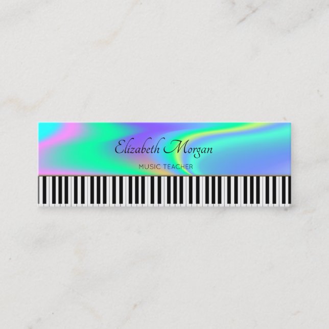 Modern,Piano Keys, Holographic Music Teacher Mini Business Card (Front)
