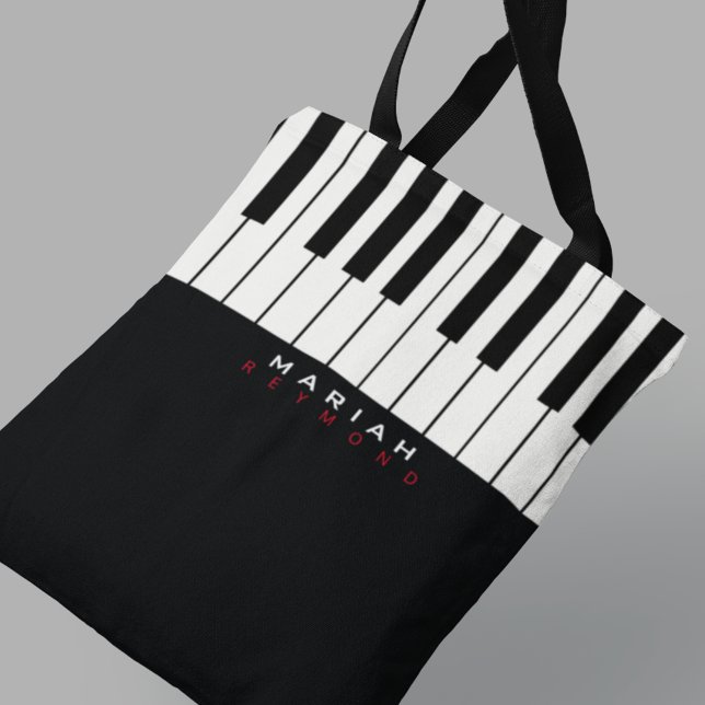 Modern piano music all-over tote bag with name (let the music play)