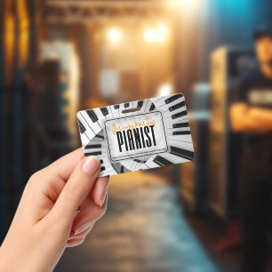 Modern Piano Spirals Black&White Orange Pianist ID Badge