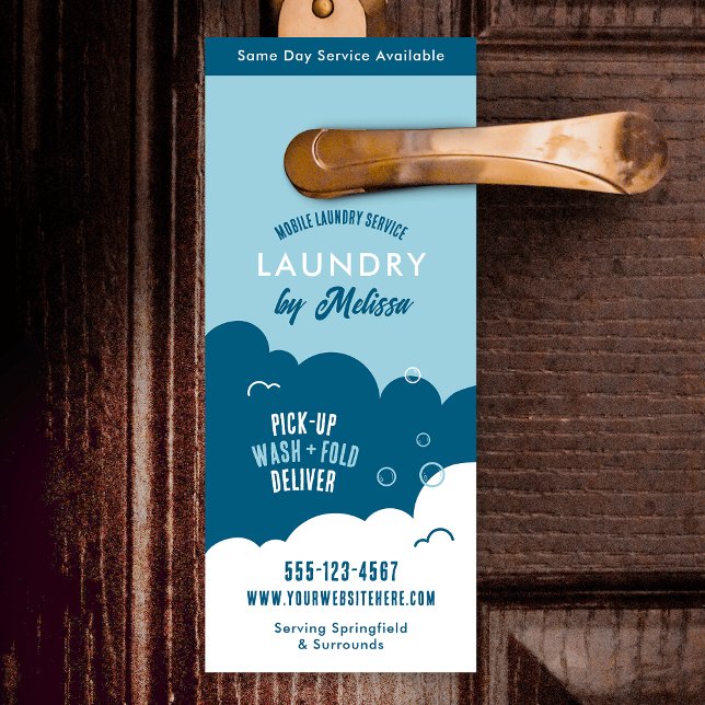 Modern Pick-Up Laundry Service Blue & White Door Hanger (Creator Uploaded)