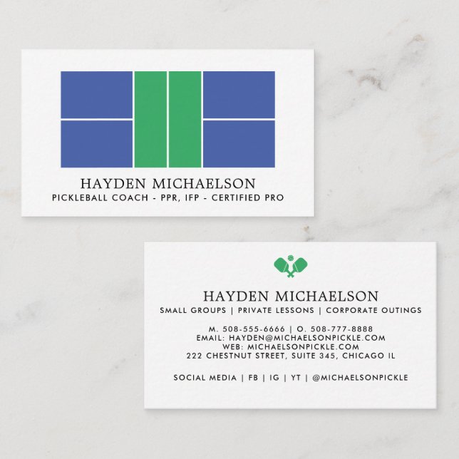Modern Pickleball Coach Teaching Pro Business Card (Front/Back)