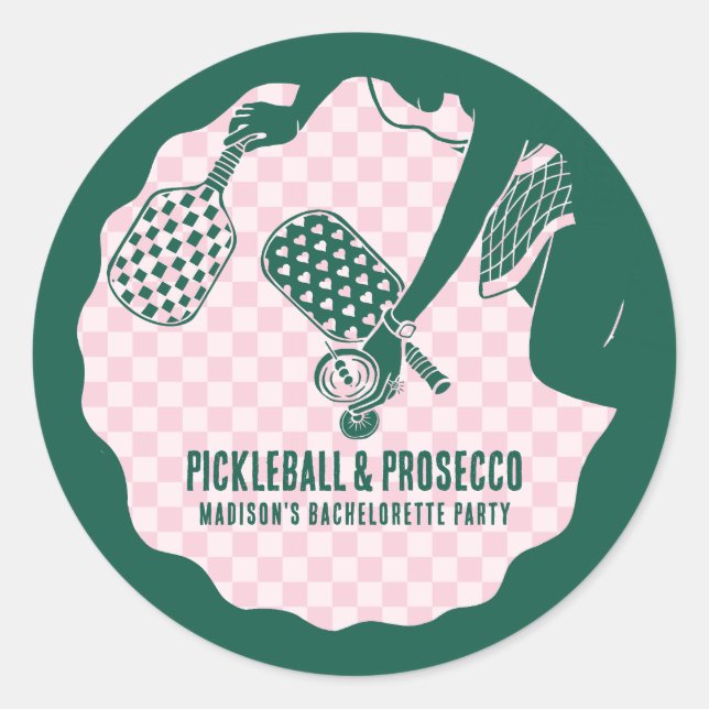 Modern Pickleball & Prosecco Bachelorette Weekend Classic Round Sticker (Front)