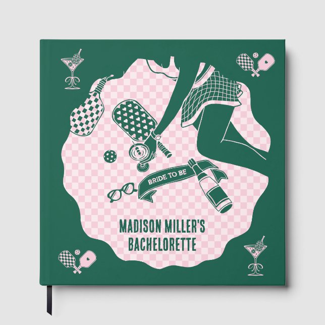 Modern Pickleball & Prosecco Bachelorette Weekend Guest Book (Front)