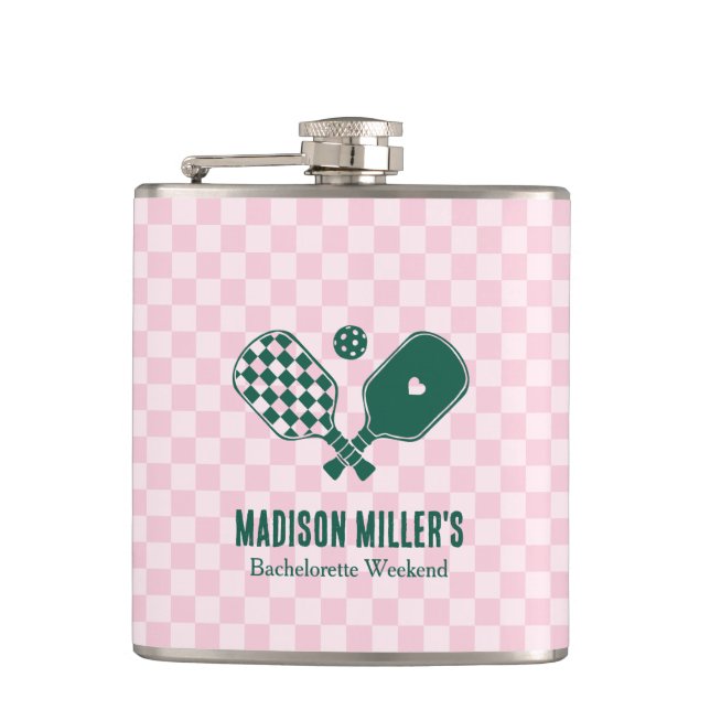 Modern Pickleball & Prosecco Bachelorette Weekend Hip Flask (Front)