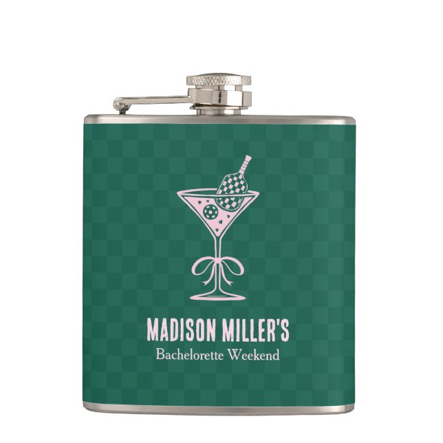 Modern Pickleball & Prosecco Bachelorette Weekend Hip Flask (Front)