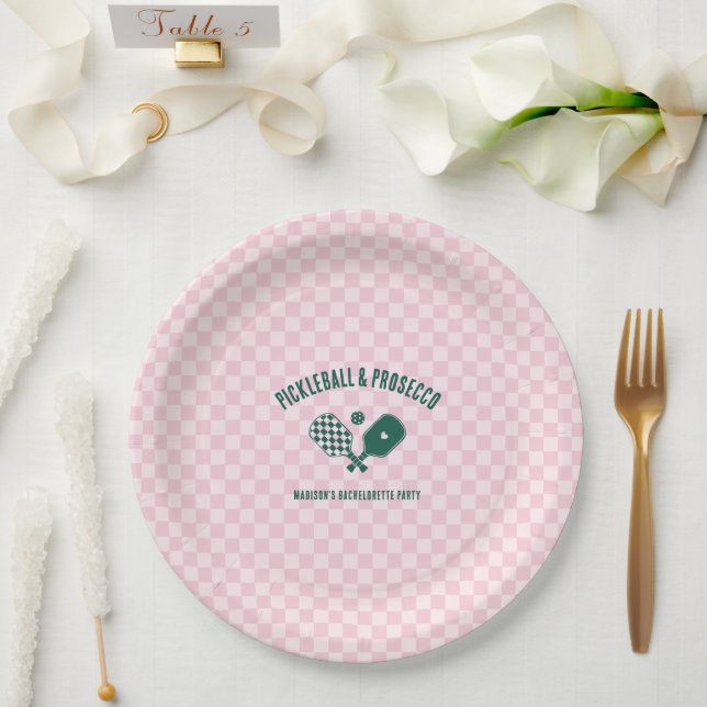 Modern Pickleball & Prosecco Bachelorette Weekend Paper Plate (Wedding)