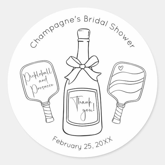 Modern Pickleball Prosecco Bridal Shower Thank You Classic Round Sticker (Front)