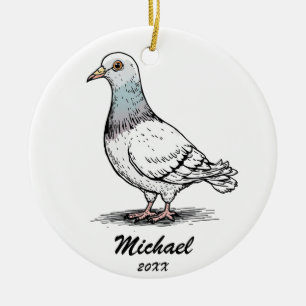 Modern Pigeon Christmas Personalised  Ceramic Tree Decoration