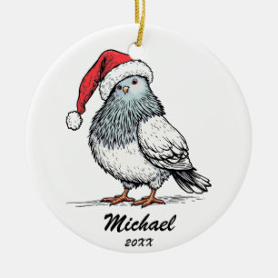 Modern Pigeon Santa Claus Christmas Personalised  Ceramic Tree Decoration
