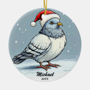 Modern Pigeon Santa Claus Christmas Personalised  Ceramic Tree Decoration