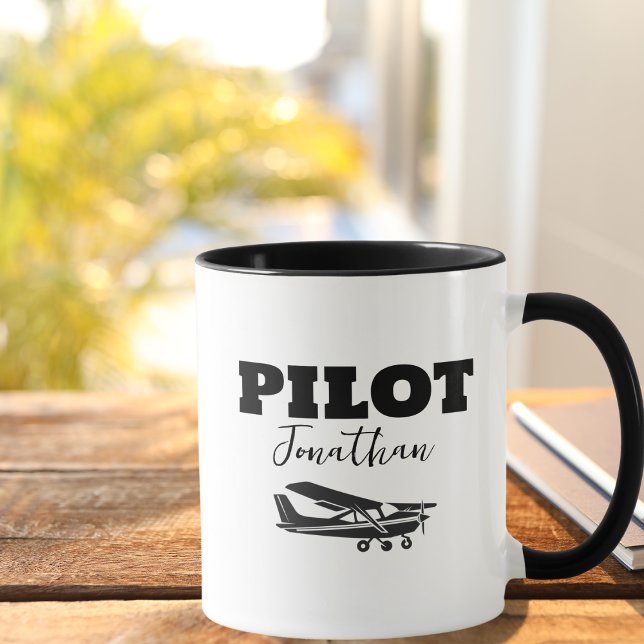 Modern PILOT Text & Aeroplane, Personalised Gift Mug (Creator Uploaded)