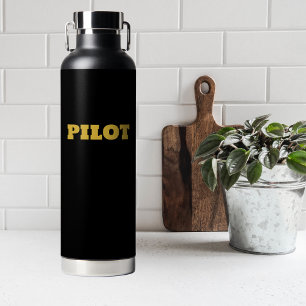 Modern PILOT Typography, Gold Black, Custom Water Bottle