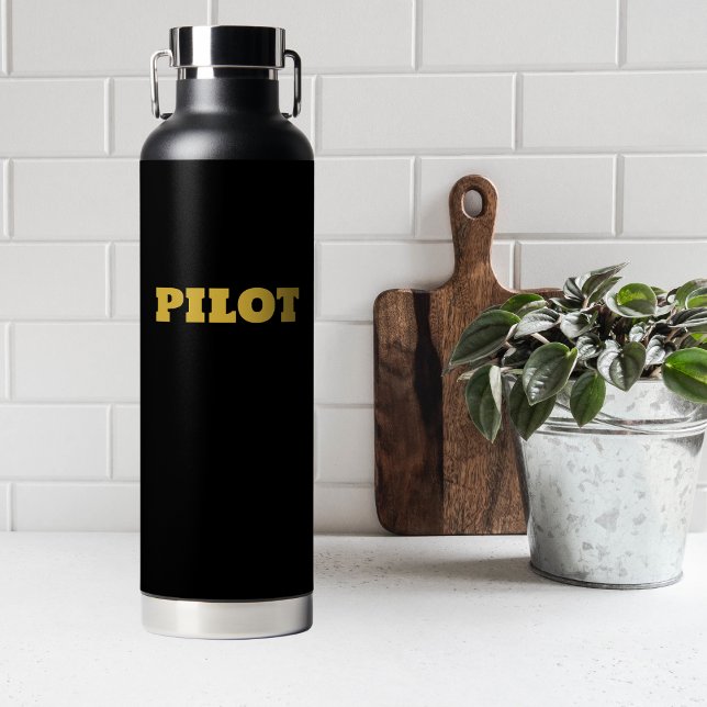 Modern PILOT Typography, Gold Black, Custom Water Bottle (Creator Uploaded)