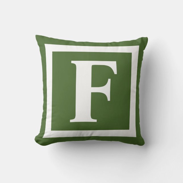 Modern Pine Green Bold Monogram Initial Cushion (Front)