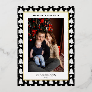 Modern Pine Tree Border Christmas Photo