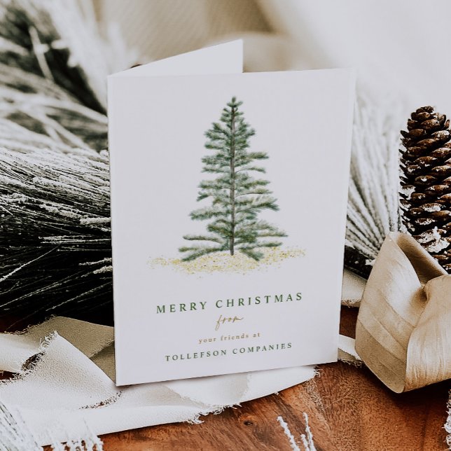 Modern Pine Tree Evergreen Simple Corporate Holiday Card (Creator Uploaded)
