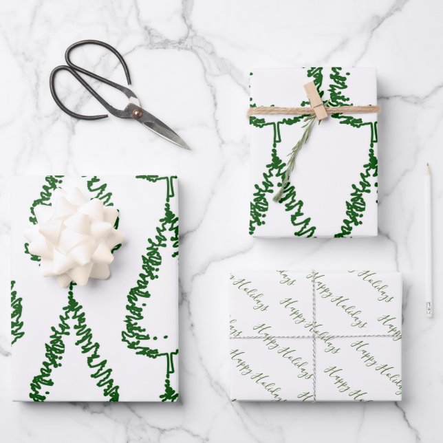 Modern Pine Tree Holiday Wrapping Paper Sheet (Front)