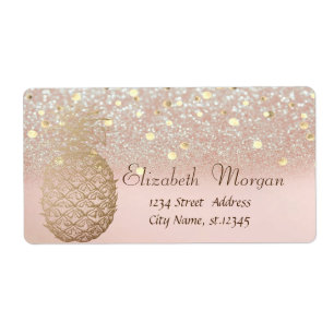 Modern Pineapple Confetti Glitter Bokeh Label