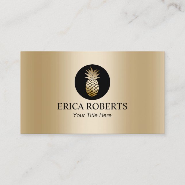 Modern Pineapple Foil Gold Wedding Event Planning Business Card (Front)