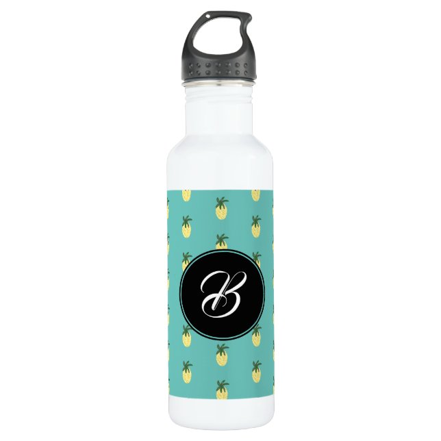 Modern Pineapple Illustration Circular Monogram 710 Ml Water Bottle (Front)