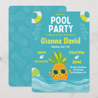 Modern Pineapple Pool Party Birthday Summer  Invitation