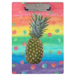 Modern Pineapple Watercolor Stripes and Spots Clipboard