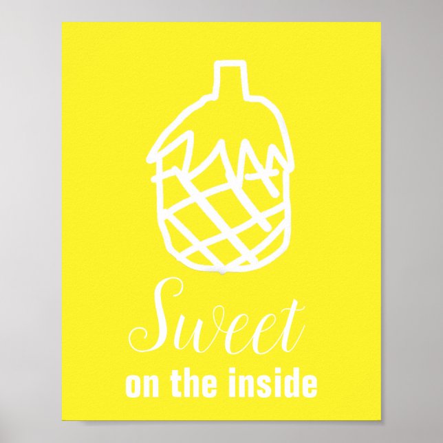 Modern pineapple yellow sweet fruit fun quote poster (Front)