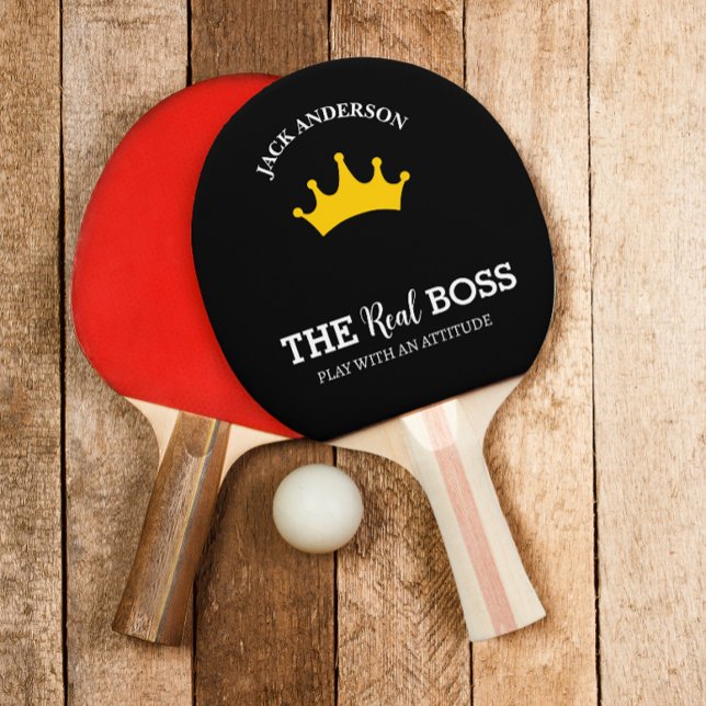 Modern Ping Pong Player Name Crown White Text Ping Pong Paddle (ping pong player gift for him ping pong paddle)