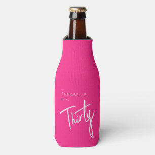 Modern Pink 30th Thirty Thirtieth birthday party Bottle Cooler