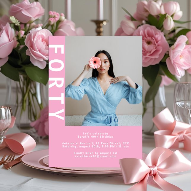 Modern Pink 40th Birthday Invitation (Creator Uploaded)