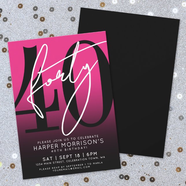 Modern Pink 40th Birthday Party Invitation (Modern Pink 40th Birthday Party Invitation)