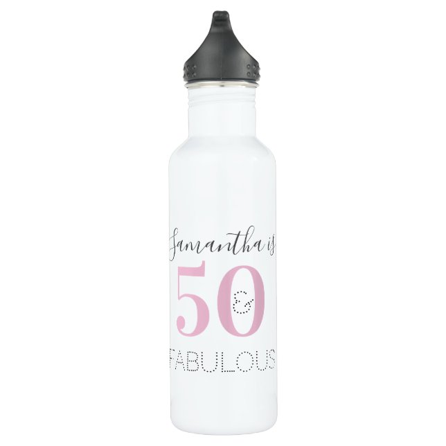 Modern Pink 50 and fabulous Birthday Personalised  710 Ml Water Bottle (Right)