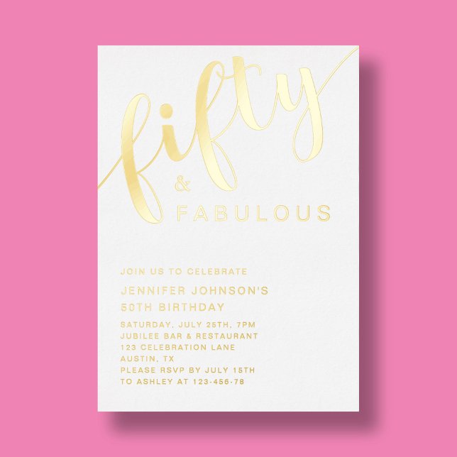 Modern Pink 50th Birthday Fifty And Fabulous (Modern Pink 50th Birthday Fifty And Fabulous Foil Invitation)
