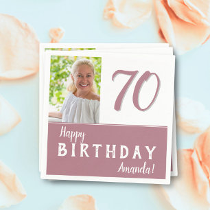 Modern Pink 70th Birthday Party Photo Napkin