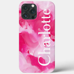 Modern Pink Abstract Brushstroke Personalised Name iPhone 13 Pro Max Case