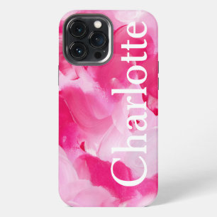 Modern Pink Abstract Brushstroke Personalised Name iPhone 13 Pro Max Case
