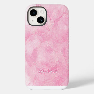 Modern Pink Abstract Glitter Personalised iPhone 14 Case