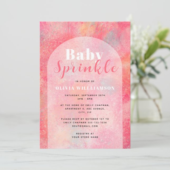 Modern Pink Abstract Watercolor Baby Sprinkle Invitation (Standing Front)