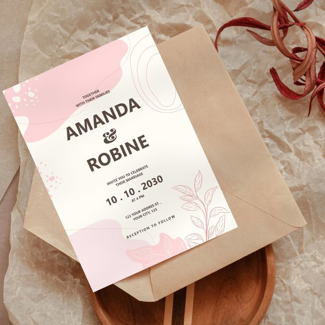 Modern Pink Abstract Watercolor Wedding Invitation (Creator Uploaded)