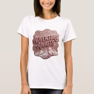 Modern Pink ADVENTURE AWAITS Wearable Art T-Shirt