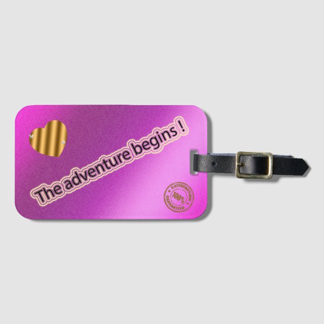 Modern Pink Adventure Luggage Tag (Front Horizontal)