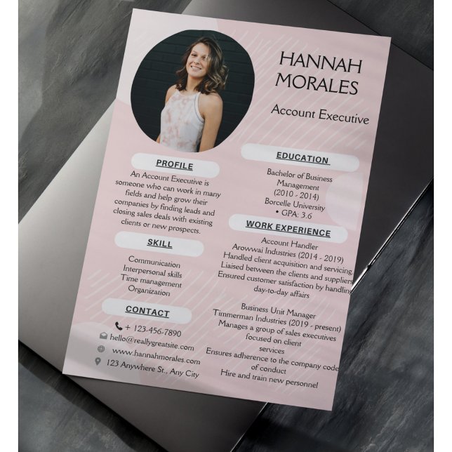 Modern Pink Aesthetic Photo Resume Custom Letterhead (Creator Uploaded)