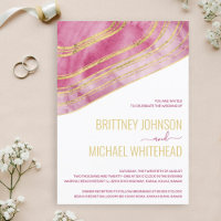 Modern Pink Agate Gold Foil Wedding Invitation