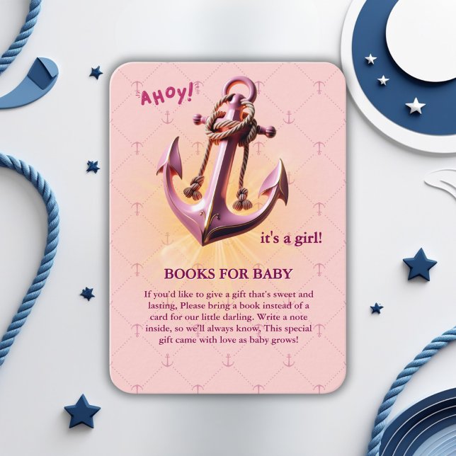 Modern Pink Ahoy! Anchor Nautical Baby Shower Enclosure Card (Creator Uploaded)