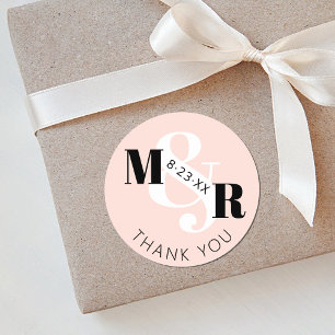 Modern Pink Ampersand Monogram Wedding Thank You Classic Round Sticker